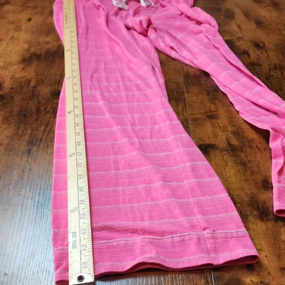 VICTORIA'S SECRET | Pink Silver Metallic Stripe Long Sleeve Wide Leg Pajamas | L